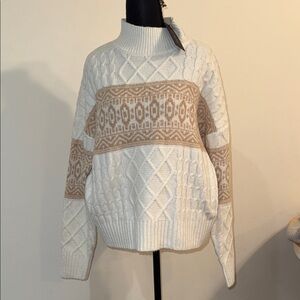 Rachel Zoe Cream and Tan Turtleneck Sweater